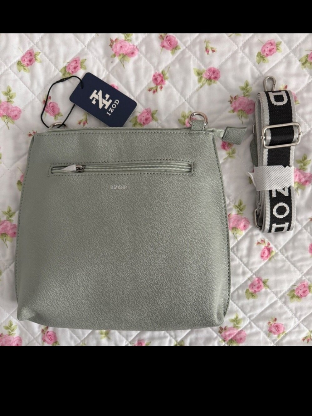 Izod Light Gray Crossbody Bag with Branded Strap